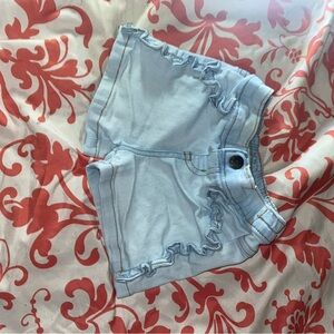 Light Blue Ruffle Denim Shorts